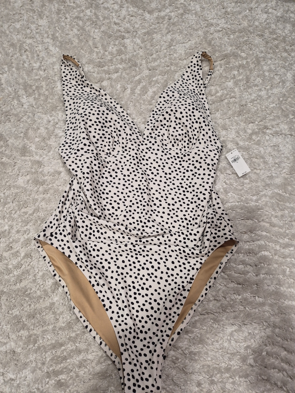 Old Navy White One-Piece Swimsuit with Black Polka Dots